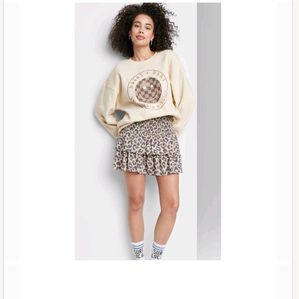 Ascot + Hart Ruffle Graphic A-Line Mini Skirt Leopard